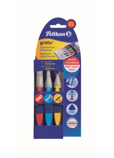 Pensule Pelikan Griffix, set 3 bucati, varf rotund nr. 6, varf drept nr. 6, 12