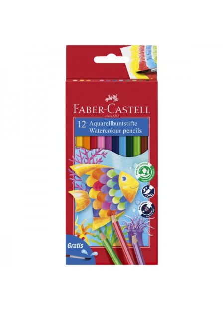 Set 12 creioane colorate acuarelabile + pensula Faber-Castell
