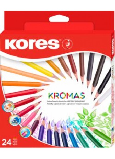 Creioane colorate Kores Kromas, triunghiulare, 3 mm, 24 culori/cutie