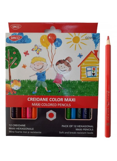 Creioane colorate, 12 buc/set, Daco Maxi
