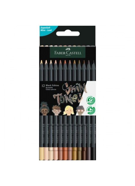 Creioane colorate 12 culori skin tones black edition faber-castell