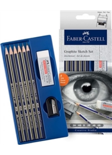 Set 6 creioane grafit + radiera + ascutitoare - Faber Castell