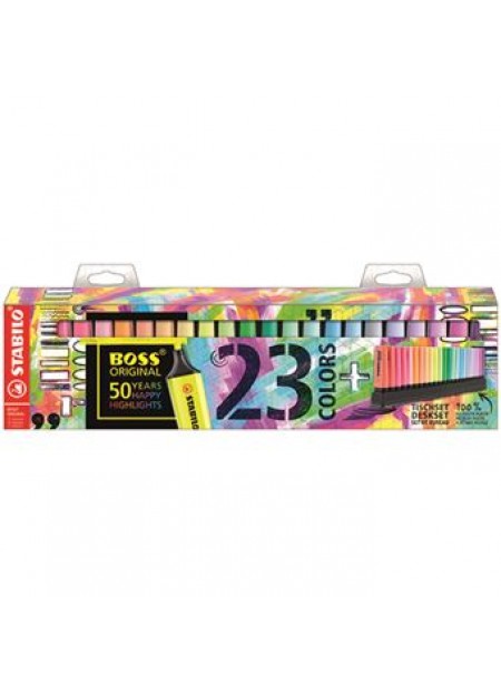 Textmarker Boss original 23 culori cu suport de birou