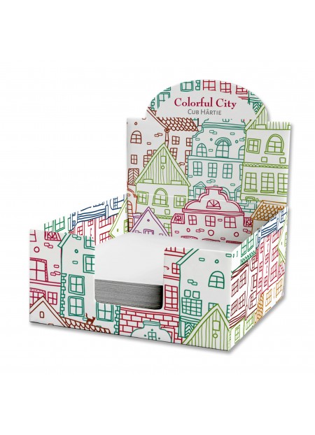 Cub hartie + Cutie carton, 9X9cm, COLORFUL CITY
