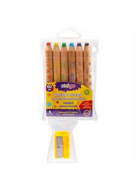 Creioane colorate Strigo Jumbo, cu ascutitoare, 6 culori